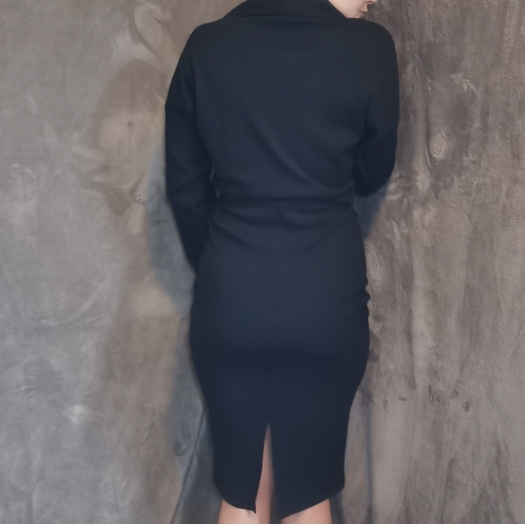 Revamped Black Button Up Long Sleeve Belted Dress - Picture 3 of 4